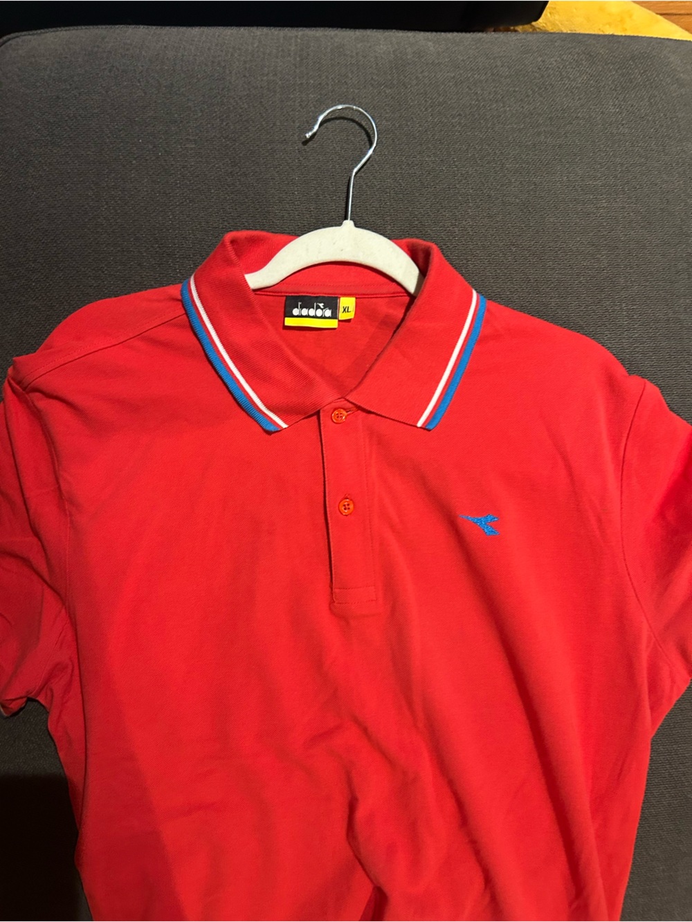 Diadora Red Polo with Blue Contrast Trim